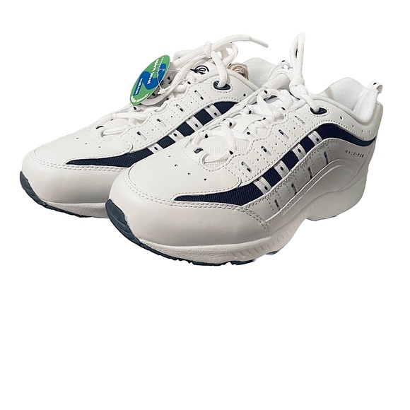 NIB Easy Spirit Romy White Navy Leather Walking Running Shoes 7W - Picture 1 of 7